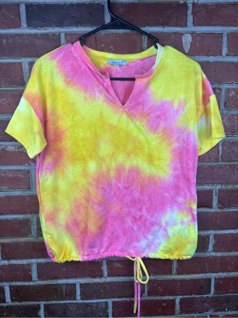 White Birch Pink and Yellow Tie-Dye Top Size M